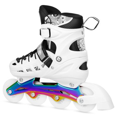 4. NH10905 4in1 LED-Rollschuhe, weiß, mit Regenbogen-Eishockeykufe, Größe M (35-38), Nils Extreme
