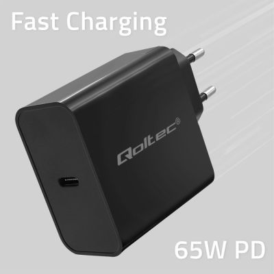 4. QOLTEC Super-Schnellladegerät mit Power Delivery | 1x USB-C | 65 W | 5–20 V | 3–3,25 A | Schwarz
