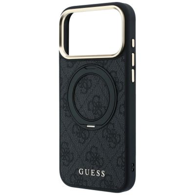 6. Guess Ring Stand 360 4G Classic Logo MagSafe Hülle für iPhone 17 Pro / 18 Pro - Schwarz