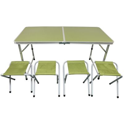 Klappbarer Campingtisch 120 x 60 x 70/62/55 cm + 4 Stühle, Grün