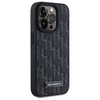 4. Karl Lagerfeld MagSafe-Hülle aus Leder mit Monogramm und Metalllogo für iPhone 15 Pro – Schwarz