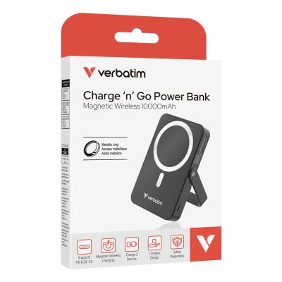 3. Verbatim Charge 'n' Go Magnetischer kabelloser Lithium-Polymer-Akku (LiPo) 10000 mAh, kabellos aufladbar, Schwarz