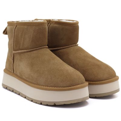 4. Damen-Ankle-Boots aus Leder mit Plateau, beige, Big Star UU274692