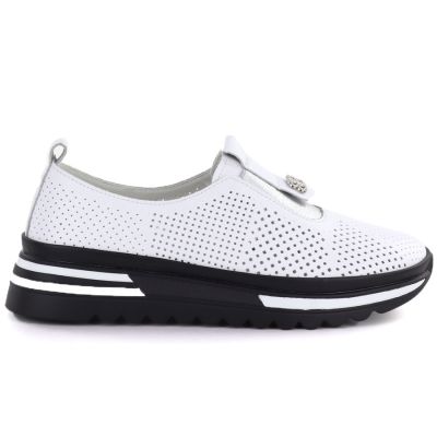 2. Weiße, durchbrochene Plateau-Schuhe aus Leder für Damen, S.Barski 7092