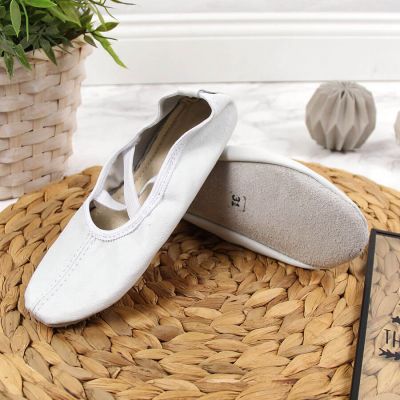 14. Jr Nazo Leder Tanzballettschuhe mit Gummibändern Weiß
