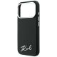 6. Karl Lagerfeld Saffiano MagSafe Hülle mit kleinem Schriftzug und Metalllogo für iPhone 18 Pro / 17 Pro – Schwarz