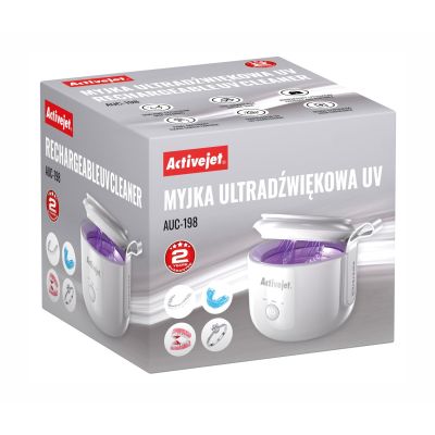 15. Activejet AUC-198 kabelloser Ultraschall-UV-Reiniger. Für Zahnprothesen, Zahnspangen und Schmuck, weiß.