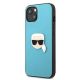 2. Karl Lagerfeld Leder Ikonik Karl's Head Metallhülle für iPhone 13 mini - Blau