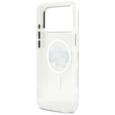 7. Karl Lagerfeld IML Glitter Karl & Choupette Sketch Logo MagSafe Case für iPhone 17 Pro Max – Transparent