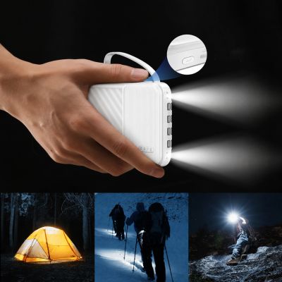 4. Wozinsky W11-W 10000mAh 10W Powerbank mit integrierten Kabeln und Taschenlampe – Weiß