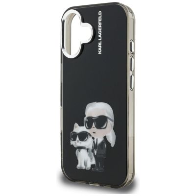 6. Karl Lagerfeld IML Aquarelle Karl & Choupette & Logo iPhone 16 Hülle - Schwarz