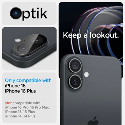 9. Spigen Optik GLAS.TR Kameraschutz 2-PACK für iPhone 16 / 16 PLUS – Schwarz