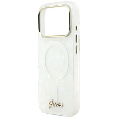 6. Guess IML Shell Script Metal MagSafe Hülle für iPhone 17 Pro Max – Weiß