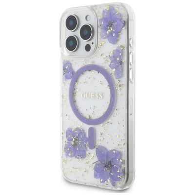2. Guess Resin Flowers MagSafe Hülle für iPhone 16 Pro - Lila