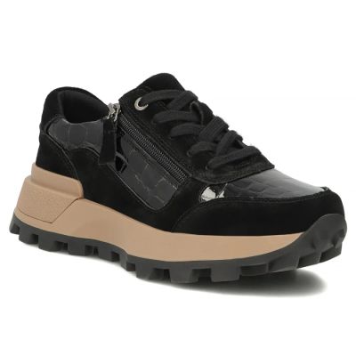 Damen-Keilsneaker aus Lackleder, schwarz, Filippo DP7988