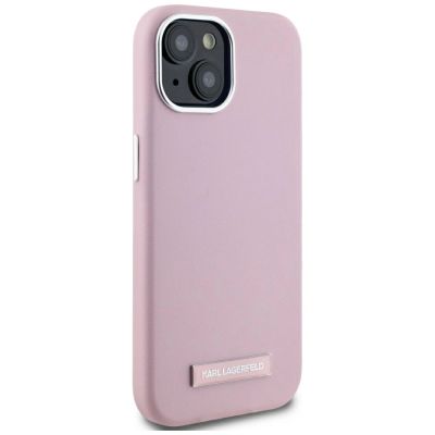 4. Karl Lagerfeld FW Metal Plate MagSafe iPhone 15 Hülle - Rosa