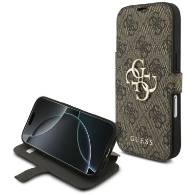 Guess Book 4G Metall-Logo-Hülle für iPhone 18 Pro / 17 Pro – Braun