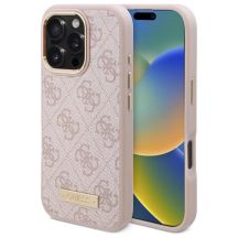 Guess 4G Logo Plate MagSafe-Hülle für iPhone 16 Pro Max – Rosa