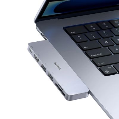 4. Baseus UltraJoy Series 6-in-1 USB-C 40Gb/s USB 3.0 HDMI 4K USB-Hub mit SD- und MicroSD-Kartenleser – Grau