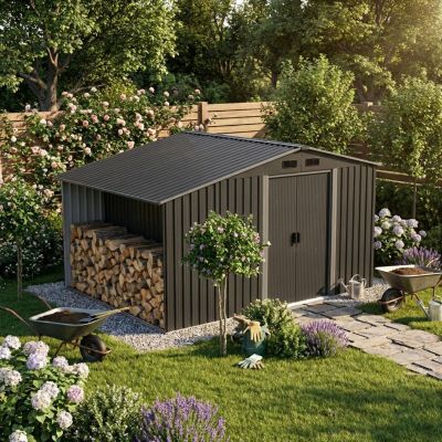 24. Metall-Gartengeräteregal mit Holzablage 308 x 245 x 202 cm