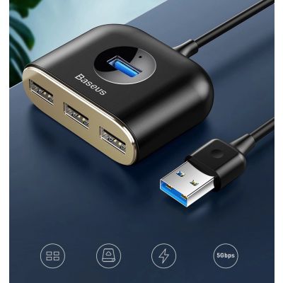 8. HUB Baseus Square USB-A auf 1x USB-A 3.2 Gen 1 / 3x USB 2.0 mit 1m Kabel - schwarz