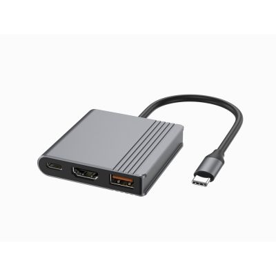 GEMBIRD 3-IN-1 USB-C-Multiadapter (USB-Anschluss + HDMI + USB-C-Video), Grau