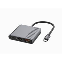 GEMBIRD 3-IN-1 USB-C-Multiadapter (USB-Anschluss + HDMI + USB-C-Video), Grau
