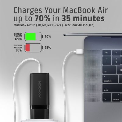 7. AXAGON ACU-DPQ65 Wandladegerät, GaN 65W, 3x Anschlüsse (USB-A + 2x USB-C), PD3.0/QC4+/PPS/Apple