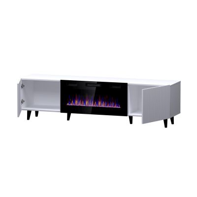 2. PAFOS EF TV-Schrank mit Elektrokamin 180x42x49 weiß matt