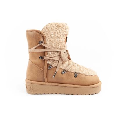 4. D.Franklin Damen Winter Schneestiefel, modisches Fellfutter, braun beige