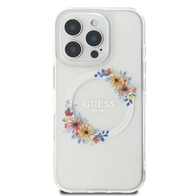 3. Guess IML Flowers Wreath MagSafe Case für iPhone 16 Pro - Transparent