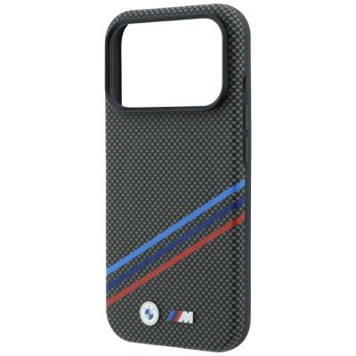 6. BMW M Quadrille Kevlar-Print, dreifarbige Linien & Metalllogo, MagSafe-Hülle für iPhone 18 Pro / 17 Pro – Dunkelgrau
