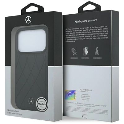 8. Mercedes Lederhülle mit gekreuzten Linien und MagSafe-Design für iPhone 17 Pro / 18 Pro – Schwarz