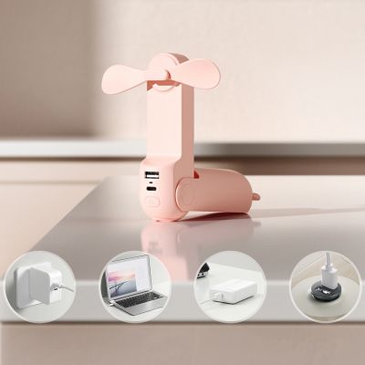 2. Jisulife Handventilator Life8, tragbarer USB-Ventilator mit Powerbank-Funktion 2000 mAh und Taschenlampe – Pink