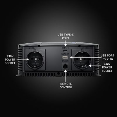7. Qoltec Sinus-Spannungswandler | 12 V auf 230 V | 2000/4000 W | LCD | USB | USB-C | Kompatibel mit LiFePO4-, GEL- und AGM-Akkus