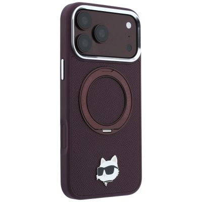 4. Karl Lagerfeld mit Ring Stand 360 Choupette Head Pin MagSafe Hülle für iPhone 18 Pro / 17 Pro - bordeauxrot