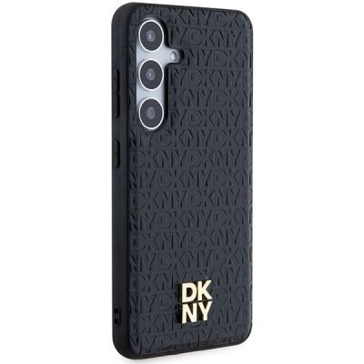 4. DKNY Leather Pattern Metal Logo MagSafe-Hülle für Samsung Galaxy S24 – Schwarz