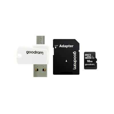 3. GoodRam All-in-One M1A4-0160R12 Speicherkarte mit Adapter und Kartenleser (16 GB; Klasse 10; Adapter, MicroSDHC-Kartenleser, Speicherkarte)