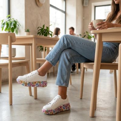 10. Leder-Plateau-Sneaker mit weißem Blumenmuster Filippo DP7507