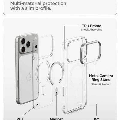 8. Spigen Ultra Hybrid Optik S MagSafe Hülle für iPhone 18 Pro / 17 Pro – Transparent Silber
