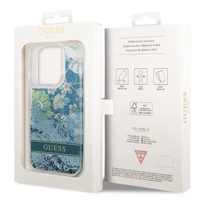 8. Guess Flower Liquid Glitter Hülle für iPhone 14 Pro Max – Grün