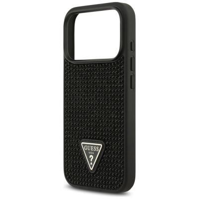 6. Guess Strass Dreieck Logo Hülle für iPhone 17 Pro - Schwarz