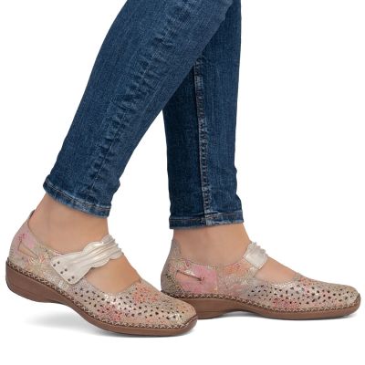 5. Damen-Lederschuhe mit Klettverschluss, durchbrochen, mehrfarbig, Rieker 41399-92