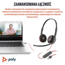 Poly Blackwire 3220 Stereo USB-C Headset (schwarz) + USB-C/A Adapter (Großpackung) 8X2J9A6