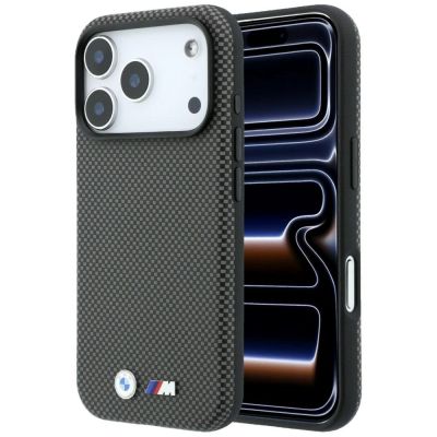 BMW M Quadrille Kevlar Metall Logo MagSafe Hülle für iPhone 17 Pro Max / 18 Pro Max - Grau