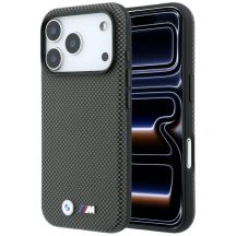 BMW M Quadrille Kevlar Metall Logo MagSafe Hülle für iPhone 17 Pro Max / 18 Pro Max - Grau