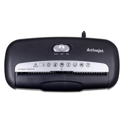 15. Activejet ASH-0601S Aktenvernichter, P-2, 10 l, 6 mm Streifen, 6 Blatt, schwarz.