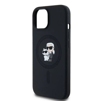 6. Karl Lagerfeld Silikon Karl&Choupette MagSafe Hülle für iPhone 15 Plus / 14 Plus – Schwarz