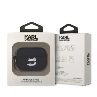 4. Karl Lagerfeld KLAP2RUNCHK AirPods Pro 2 Cover schwarz/schwarz Silikon Choupette Head 3D