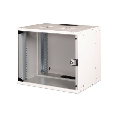 31. 19" 9U Wand-Netzwerkschrank, SOHO PRO 460 x 540 x 400 mm, Glastür, grau, unmontiert, 60 kg